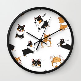 Corgi Pawty Wall Clock | Pattern, Cute, Redsable, Tricolor, Canine, Pawty, Pembrokewelshcorgi, Panthecorgi, Kawaii, Digital 