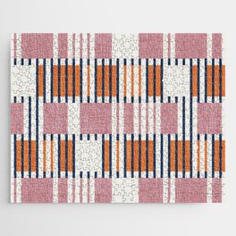 Bold minimalist retro stripes // midnight blue orange and dry rose geometric grid  Jigsaw Puzzle
