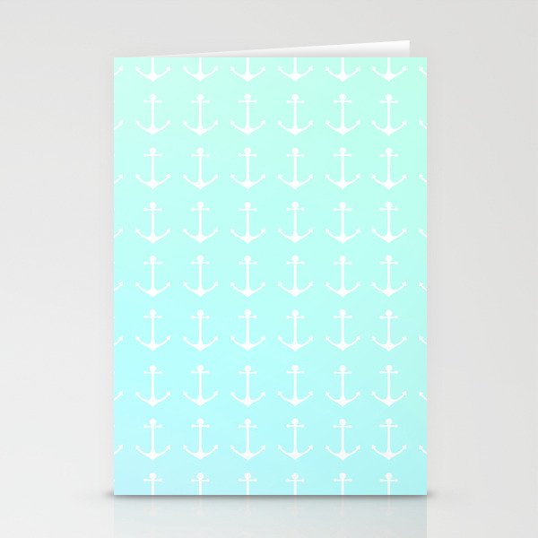 Modern Nautical Blush Teal Aqua White Anchor Pattern Stationery Cards