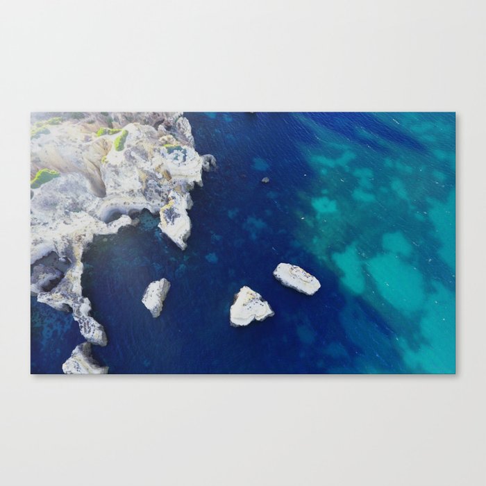 Aerial Ocean art, Indigo nautical Ocean coast beach, dark blue water wall art ocean Canvas Print