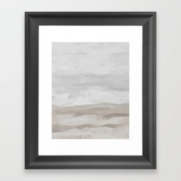Sands of Time II - Gray Stormy Clouds Beige Sandy Beach Coastal Ocean Abstract Nature Painting Framed Art Print
