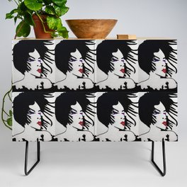 Glamour Vibe Red Lips and Purple Eyes Portrait Silhouette Credenza