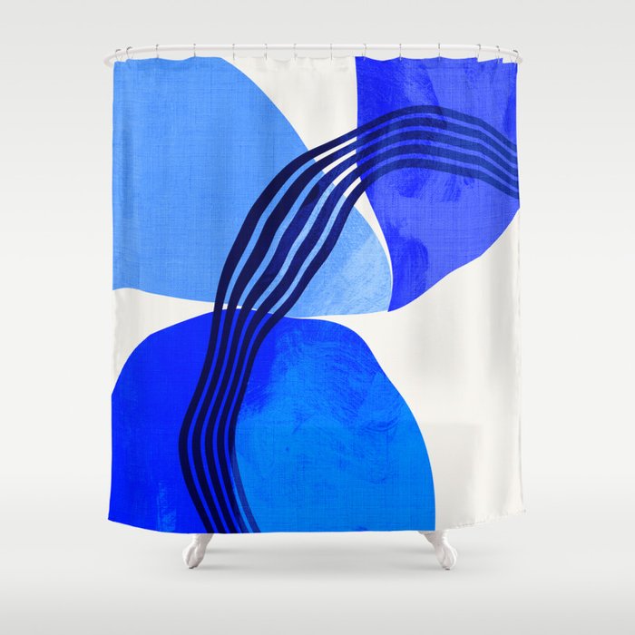 minimal mid century mod organic shapes blue Shower Curtain