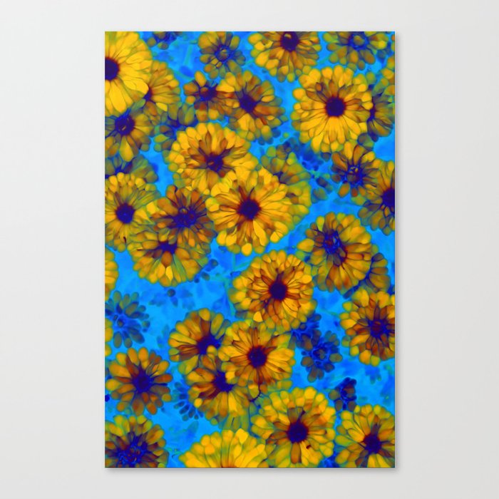Yellow Blue floral bloom summer design Canvas Print
