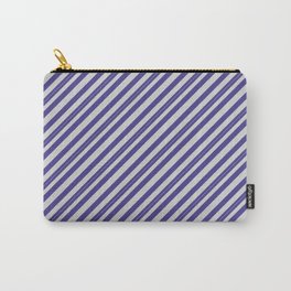 [ Thumbnail: Dark Slate Blue and Light Grey Colored Lined/Striped Pattern Carry-All Pouch ]