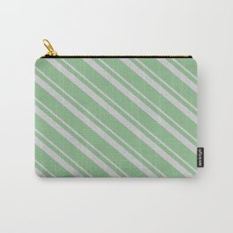 [ Thumbnail: Light Grey & Dark Sea Green Colored Stripes Pattern Carry-All Pouch ]