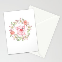 Pig and flowers Stationery Card