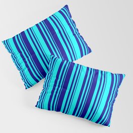 [ Thumbnail: Aqua & Dark Blue Colored Stripes/Lines Pattern Pillow Sham ]