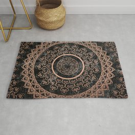 Mandala - rose gold and black marble Area & Throw Rug