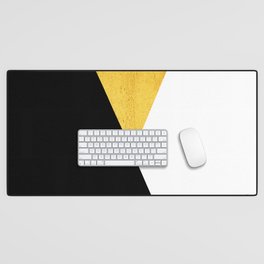 Abstract geometric modern minimalist collage of black, white, gold texture colorblock Desk Mat