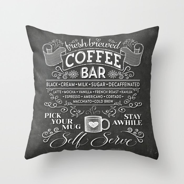 Chalkboard Coffee Bar Sign with Typography  Throw Pillow