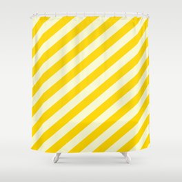 [ Thumbnail: Yellow & Light Yellow Colored Striped/Lined Pattern Shower Curtain ]