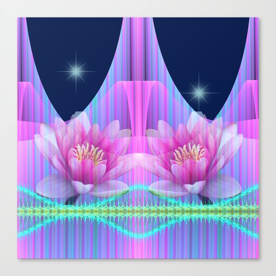 Magical night with Lotus flowers Canvas Print