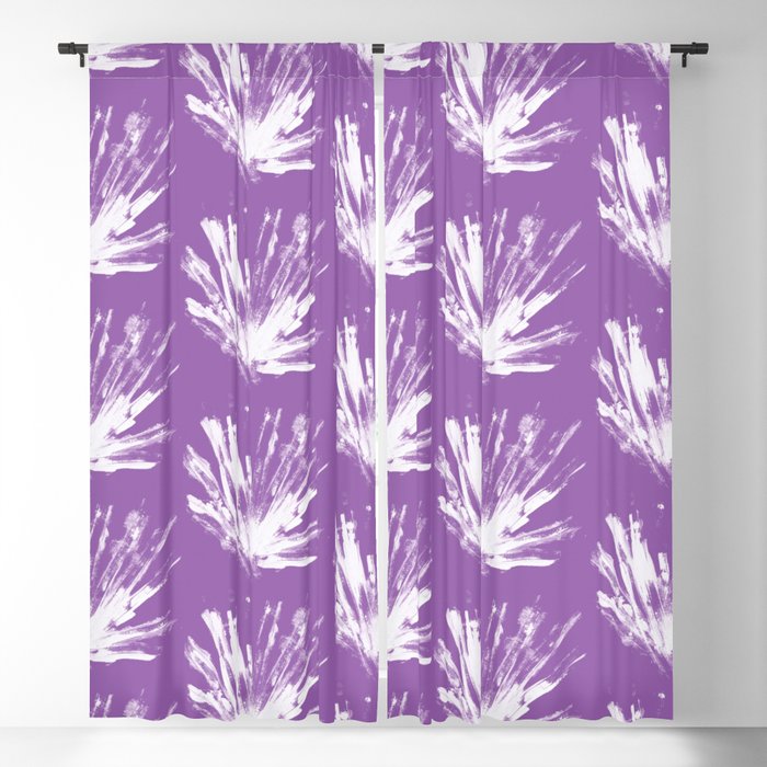 Mid-Century Art Deco Boho Abstract Floral Paint Splashes Purple Violet White Blackout Curtain