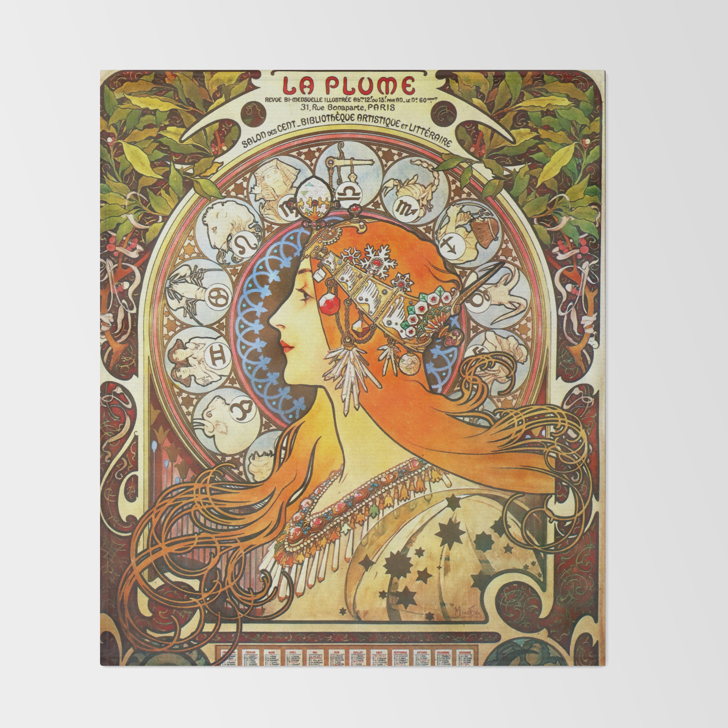 Alphonse Mucha La Plume Zodiac Throw Blanket By Artgallery Society6