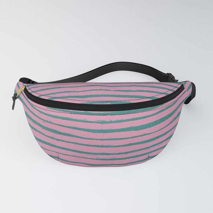 Pink and Sea Green Stripe Pattern Fanny Pack by Desert Merchant