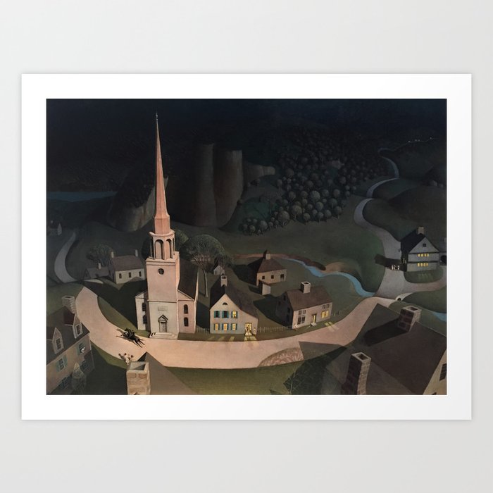 Midnight Ride of Paul Revere by Grant Wood, Boston, Massachusetts landscape painting Art Print