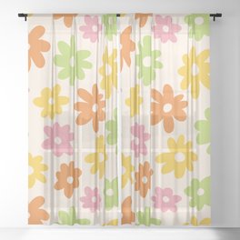 Daisy Flower Pattern (orange, yellow, pink, green) Sheer Curtain