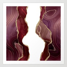 Burgundy & Gold Glitter Agate Texture 06 Art Print