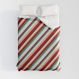[ Thumbnail: Light Salmon, Maroon, Sea Green & Lavender Colored Lined/Striped Pattern Duvet Cover ]