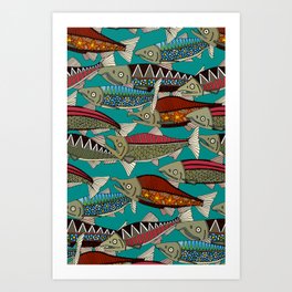 Alaskan salmon teal Art Print