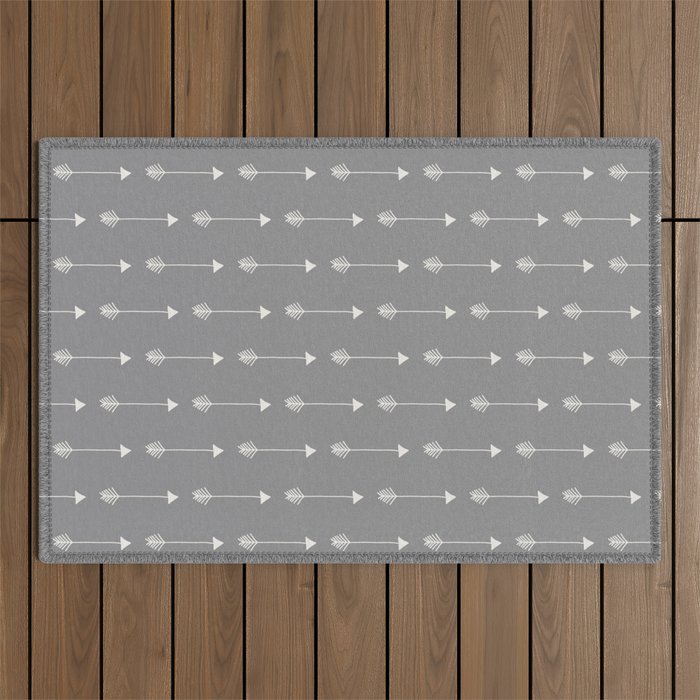 Neutral Grey Tribal Arrows Outdoor Rug