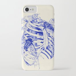 collarbone blue iPhone Case | Broken, Collarbone, Other, Blue, Curated, Illustration, Drawing, Ribcage, Surrealism, Skeleton 