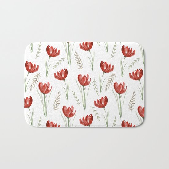 Red poppies. Watercolor Bath Mat