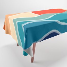 Retro 70s and 80s Color Palette Mid-Century Minimalist Nature Waves and Sun Abstract Art Tablecloth