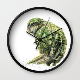 Mr Kākāpō Wall Clock | Painting, Kakapo, Illustration, Realism, Aotearoa, Feather, Parrot, Kiwiana, Emiliegeant, Kiwi 