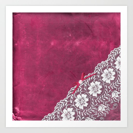 Claire´s treasure - White beautiful lace and pearl on pink grunge backround Art Print