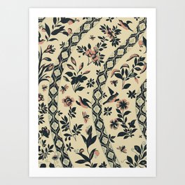 Boho colored floral and birds pattern Art Print