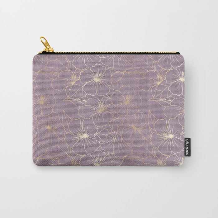 Faux Gold & Mauve Hibiscus Carry-All Pouch