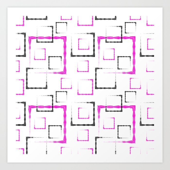 Pink And Black Carved Squares And Frames For An Abstract White