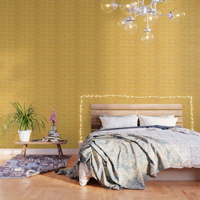 Japanese Seigaiha Wave – Marigold Palette Wallpaper
