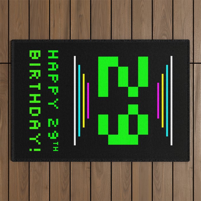 29th Birthday - Nerdy Geeky Pixelated 8-Bit Computing Graphics Inspired Look Outdoor Rug