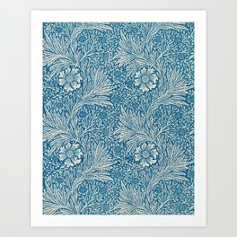 William Morris Blue Marigold floral textile pattern 19th century print for duvet, pillow, curtain, and home and wall decor Art Print | Williammorris, Victorian, Patterns, Textiles, Gildedage, Blue, Walldecor, Floral, Pattern, Sunflowers 
