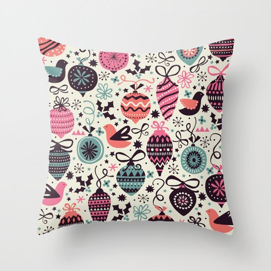 Birds and Baubles Throw Pillow