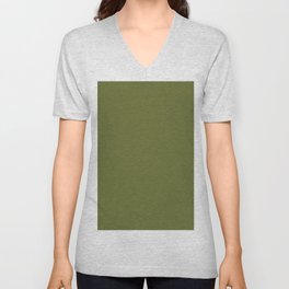 Dark Green-Brown Solid Color Pantone Calla Green 18-0435 TCX Shades of Green Hues V Neck T Shirt