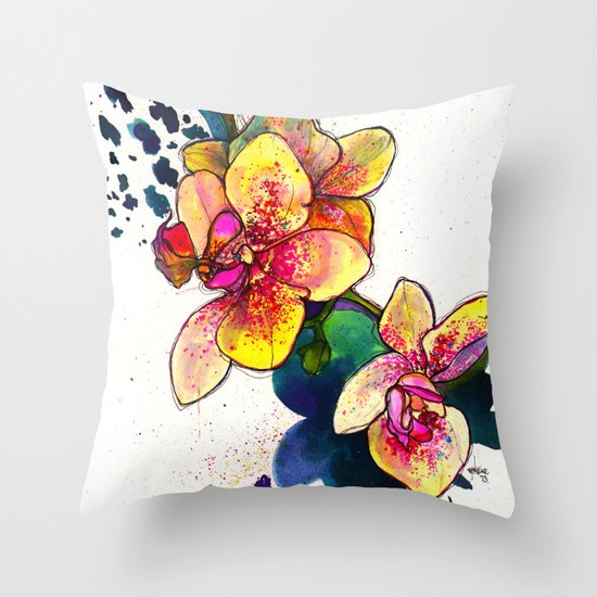 Inky Orchid Throw Pillow
