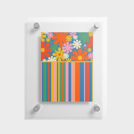 Colorful Retro Flowers and Stripes Pattern Mix Floating Acrylic Print