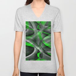 Eighties Retro Neon Green and Grey Curved Line Pattern V Neck T Shirt