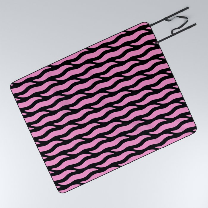 Tiger Wild Animal Print Pattern 334 Black and Pink Picnic Blanket