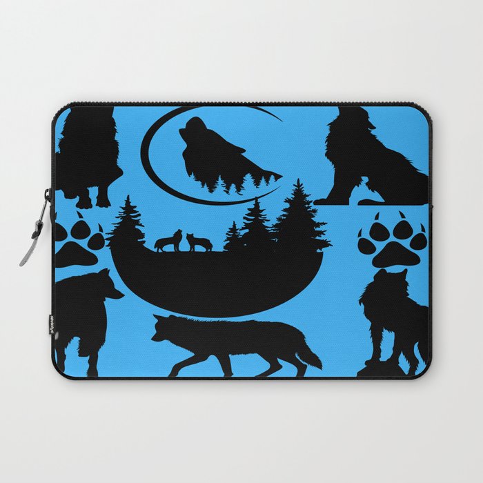 Silhouette of Wolves and Blue Laptop Sleeve