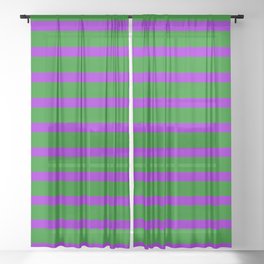 [ Thumbnail: Green & Dark Violet Colored Lined Pattern Sheer Curtain ]