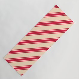 [ Thumbnail: Bisque & Crimson Colored Pattern of Stripes Yoga Mat ]