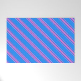 [ Thumbnail: Blue & Orchid Colored Striped/Lined Pattern Welcome Mat ]