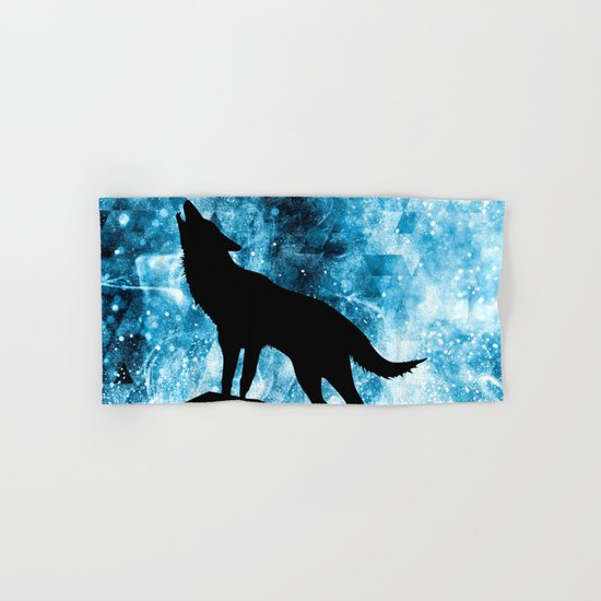 Howling Winter Wolf snowy blue smoke Hand & Bath Towel