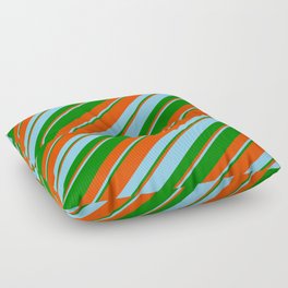 [ Thumbnail: Red, Sky Blue, and Green Colored Stripes/Lines Pattern Floor Pillow ]