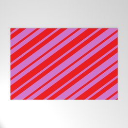 [ Thumbnail: Orchid and Red Colored Stripes Pattern Welcome Mat ]